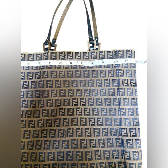 Fendi Tote Bag Zucca Zucchino Monogram FF Logo Brown Canvas Leather Vintage - Picture 8 of 13